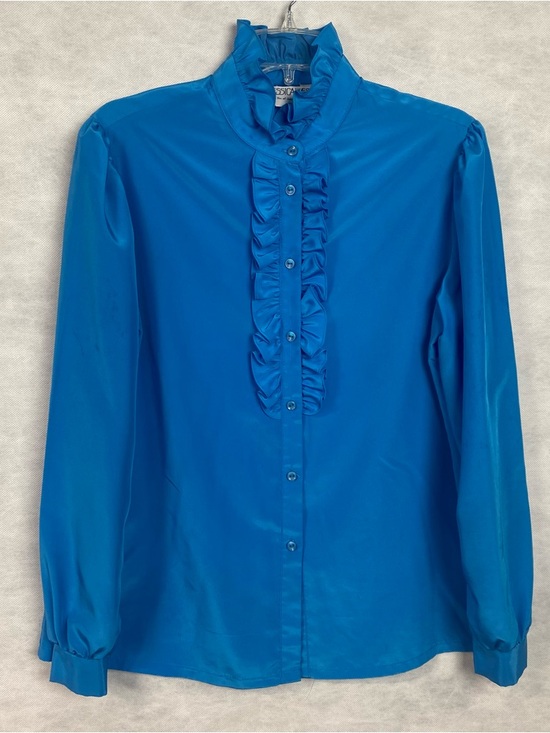 Jessica West Tops - Vtg Jessica West Blouse Tuxedo Ruffle Button Down Blue Blouse Sz 16 Fairycore